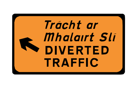 Diverted traffic left roadwork sign Ireland