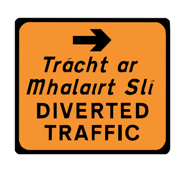 Diverted traffic right roadwork sign Ireland