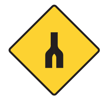 Dual carriageway ends warning sign Ireland