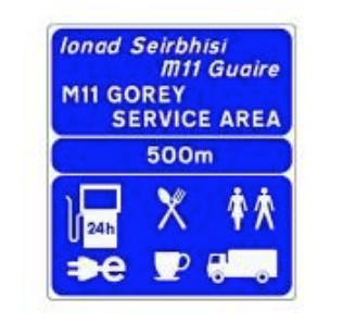Motorway service area sign Ireland