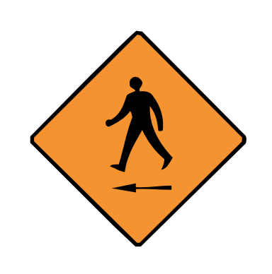 Pedestrian cross to left roadwork warning sign Ireland