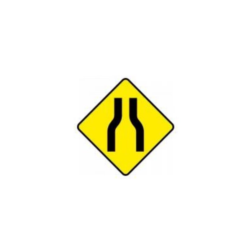 Road narrows on both sides warning sign Ireland