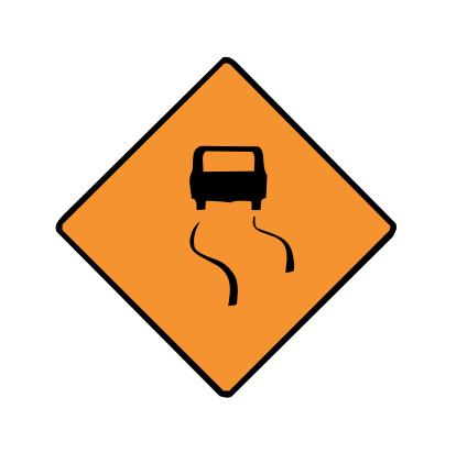 Slippery road roadwork warning sign Ireland