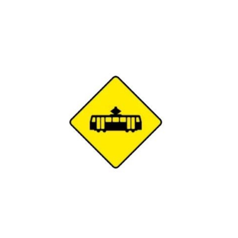 Tram lane crossing ahead warning sign Ireland