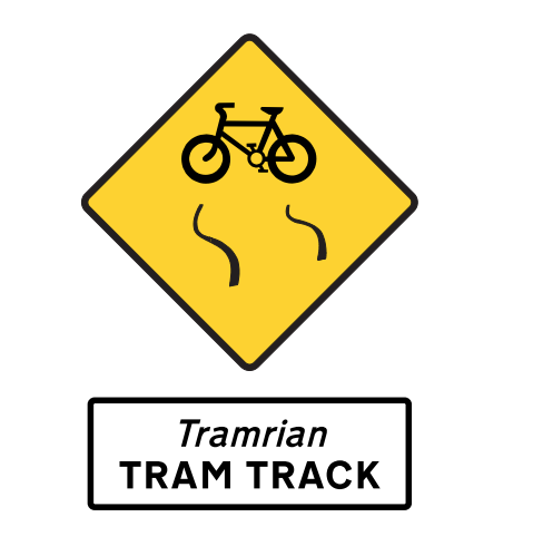 Tram track slippery for cyclists warning sign Ireland