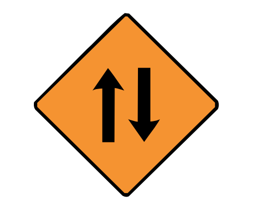 Two-way traffic roadwork warning sign Ireland